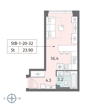 Продажа квартиры-студии 23,9 м², 24/52 этаж