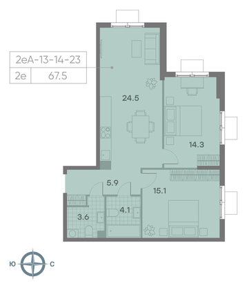 Продажа 2-комнатной квартиры 67,5 м², 21/23 этаж