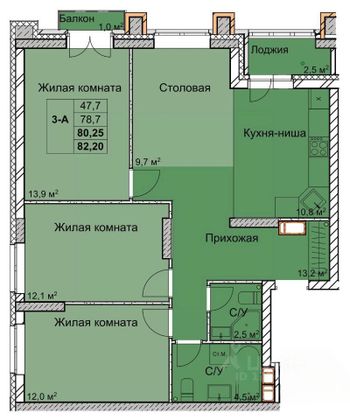 Продажа 3-комнатной квартиры 80,3 м², 12/18 этаж