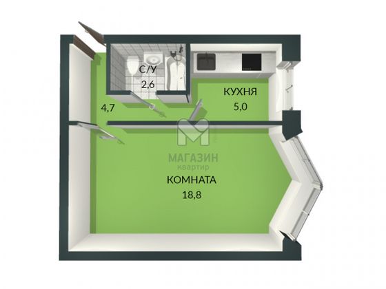 Продажа 1-комнатной квартиры 31,1 м², 3/5 этаж