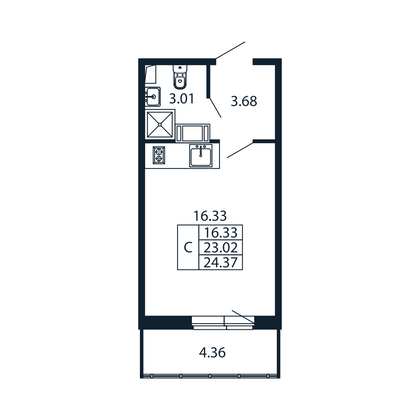 24,4 м², студия, 5/12 этаж