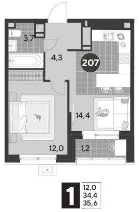 Продажа 1-комнатной квартиры 35,6 м², 17/21 этаж