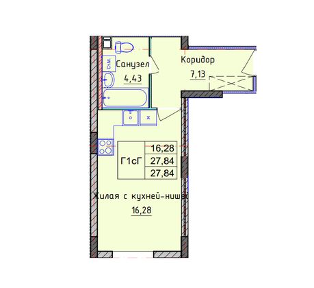 Продажа квартиры-студии 27,8 м², 5/10 этаж