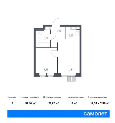 32,5 м², 1-комн. квартира, 22/25 этаж