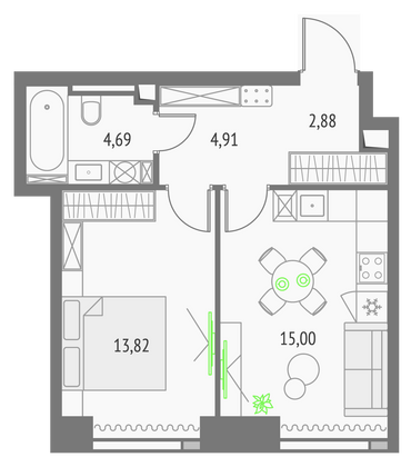 Продажа 1-комнатной квартиры 41,3 м², 30/46 этаж