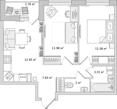 50,5 м², 2-комн. квартира, 20/22 этаж