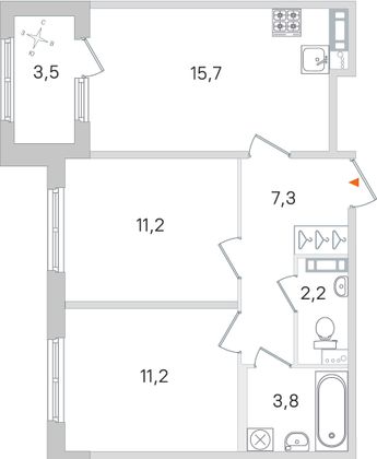 Продажа 2-комнатной квартиры 53,2 м², 2/4 этаж