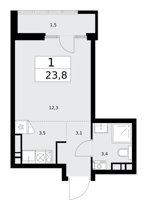 23,8 м², 1-комн. квартира, 9/16 этаж