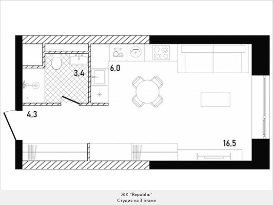 30,2 м², студия, 3/26 этаж