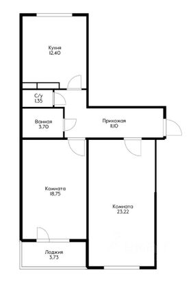 Продажа 2-комнатной квартиры 70,6 м², 2/9 этаж