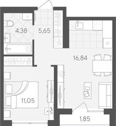 39,8 м², 1-комн. квартира, 3/9 этаж