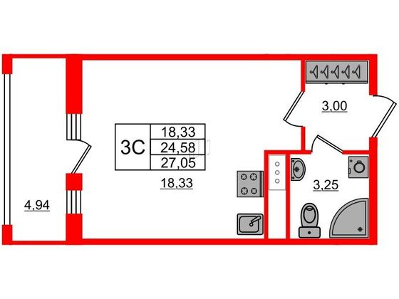 Продажа квартиры-студии 24,6 м², 11/23 этаж