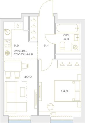 Продажа 2-комнатной квартиры 42,3 м², 19/23 этаж