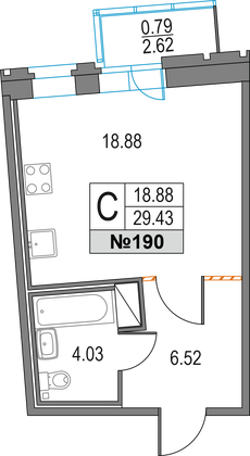 Продажа квартиры-студии 29,4 м², 12/25 этаж