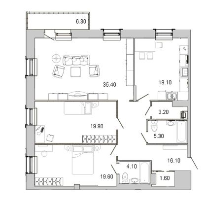 Продажа 3-комнатной квартиры 124,5 м², 6/8 этаж