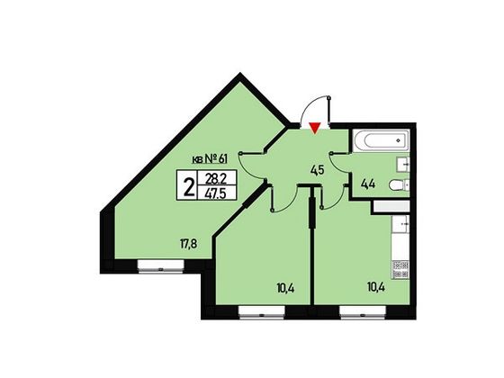 Продажа 2-комнатной квартиры 47 м², 3/3 этаж