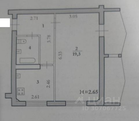 Продажа 1-комнатной квартиры 34,5 м², 8/9 этаж