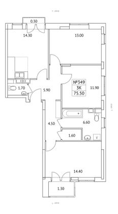 Продажа 3-комнатной квартиры 75,5 м², 2/11 этаж