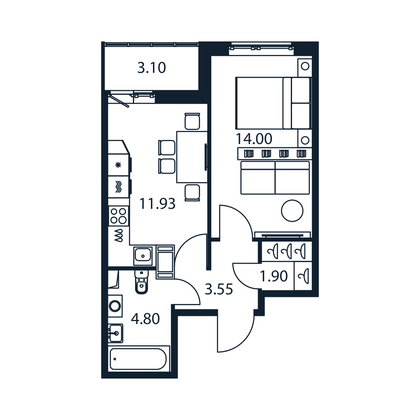 Продажа 1-комнатной квартиры 37,7 м², 2/12 этаж