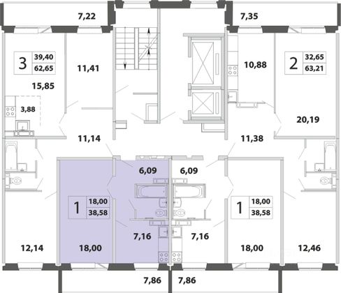 Продажа 1-комнатной квартиры 38 м², 11/19 этаж