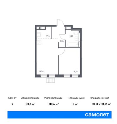 33,6 м², 1-комн. квартира, 14/17 этаж