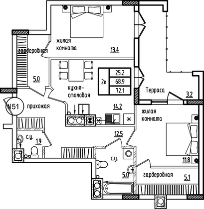 78,8 м², 2-комн. квартира, 7/9 этаж