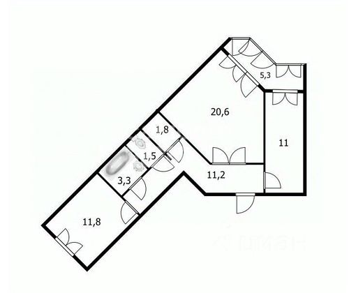 61,2 м², 2-комн. квартира, 6/17 этаж