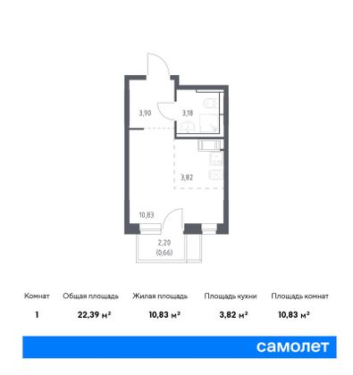 22,4 м², студия, 10/12 этаж