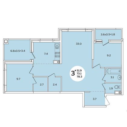 Продажа 3-комнатной квартиры 78,3 м², 12/24 этаж