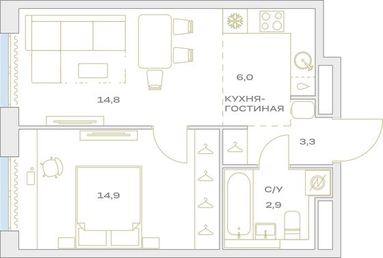 Продажа 2-комнатной квартиры 43,6 м², 8/23 этаж