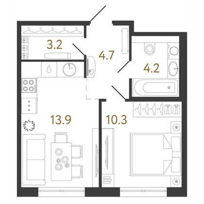 36,3 м², 1-комн. квартира, 2/16 этаж