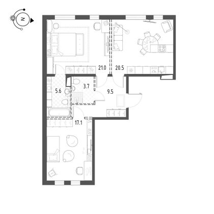 76,8 м², 2-комн. квартира, 2/10 этаж