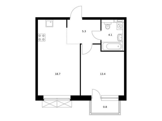 Продажа 1-комнатной квартиры 42,3 м², 2/13 этаж