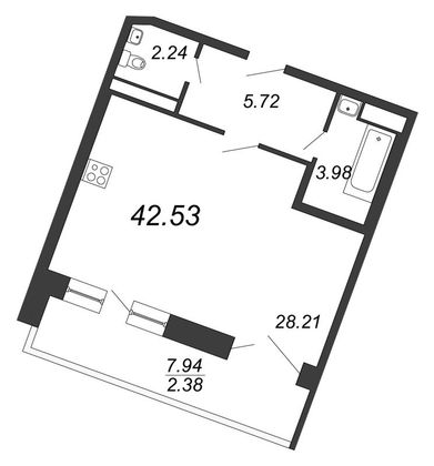 Продажа квартиры-студии 42,5 м², 12/12 этаж