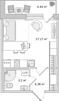 22,7 м², студия, 14/16 этаж