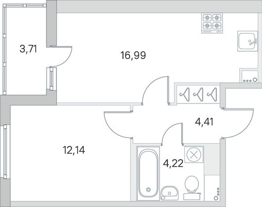Продажа 1-комнатной квартиры 39,6 м², 2/8 этаж