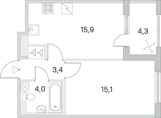 Продажа 1-комнатной квартиры 40,5 м², 3/5 этаж