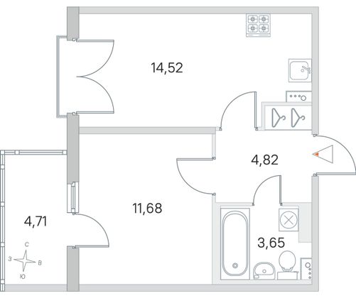 Продажа 1-комнатной квартиры 36,1 м², 4/4 этаж