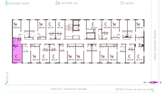 25,8 м², студия, 3/23 этаж