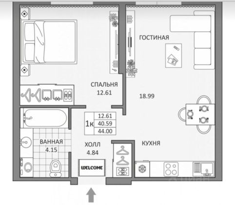Продажа 1-комнатной квартиры 37 м², 2/22 этаж