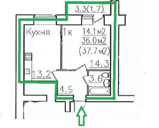 Продажа 1-комнатной квартиры 37,7 м², 1/16 этаж