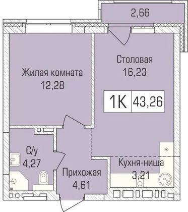 42,9 м², 1-комн. квартира, 8/9 этаж