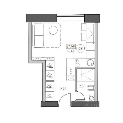 Продажа 1-комнатной квартиры 21,6 м², 2/5 этаж