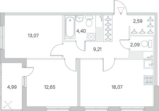 Продажа 2-комнатной квартиры 64,6 м², 5/8 этаж