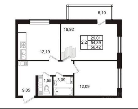 Продажа 2-комнатной квартиры 54,3 м², 19/25 этаж
