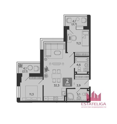 Продажа 2-комнатной квартиры 72,7 м², 4/28 этаж