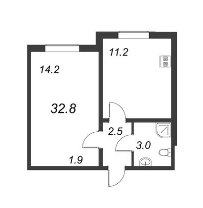 Продажа 1-комнатной квартиры 32,8 м², 1/14 этаж
