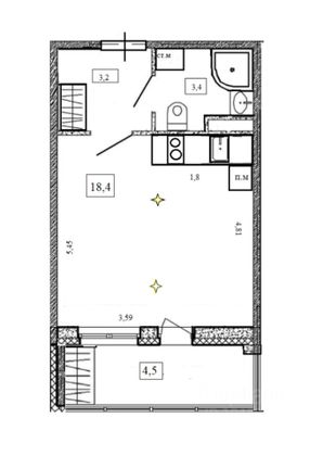 Продажа квартиры-студии 25 м², 2/14 этаж