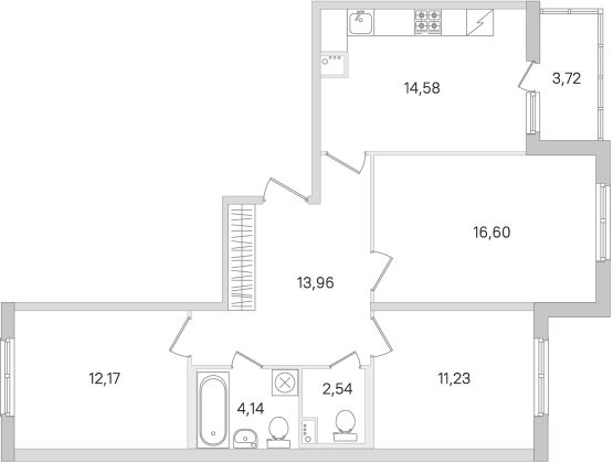 77,1 м², 3-комн. квартира, 1/8 этаж