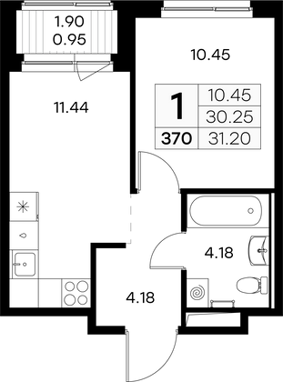 31,2 м², 1-комн. квартира, 2/9 этаж